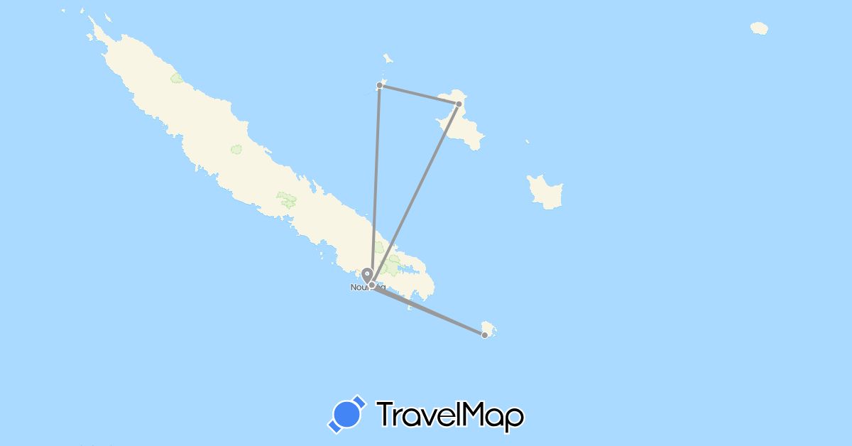 TravelMap itinerary: driving, plane in New Caledonia (Oceania)
